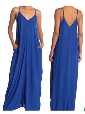 Lovestitch Gauze Maxi Spaghetti Strap Dress Cobalt Blue Size S/M